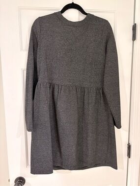 LOFT Women's Gray Long Sleeve Gathered Waist Dress